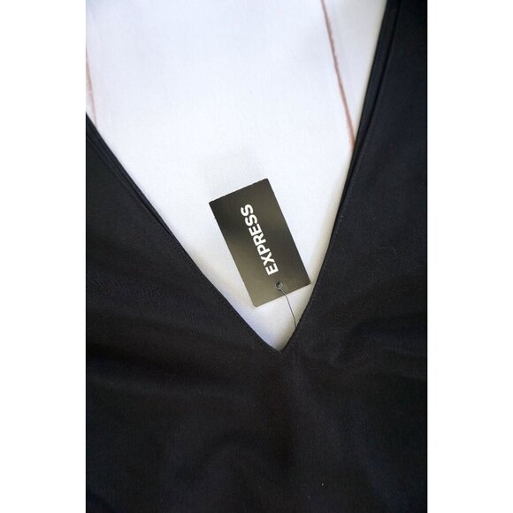 Express V Neck Ruffle Short Sleeve Shift Dress Black Lined - Size XS, NWT - Picture 4 of 10